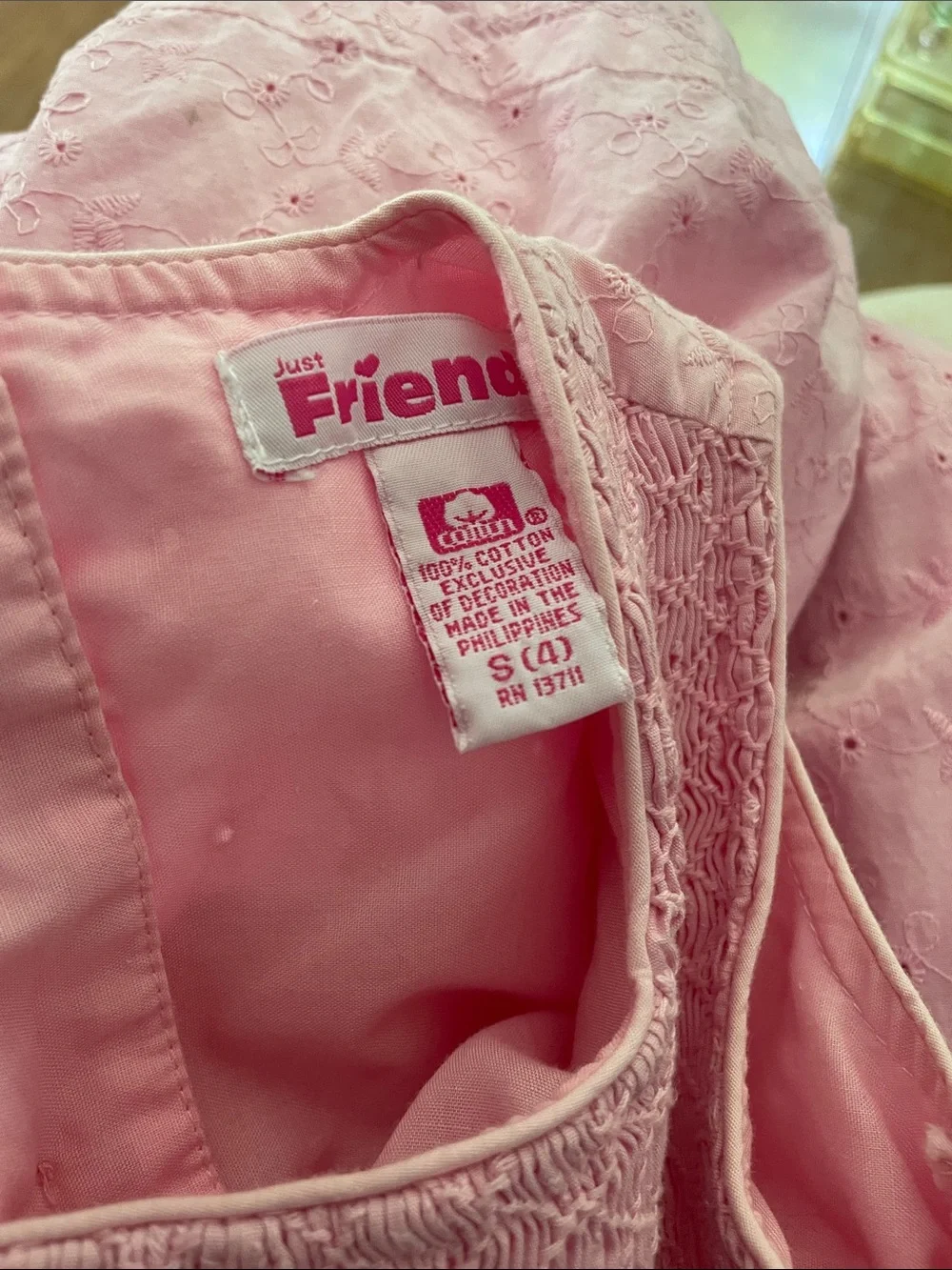 Girls' Pink Smocked Eyelet Dress